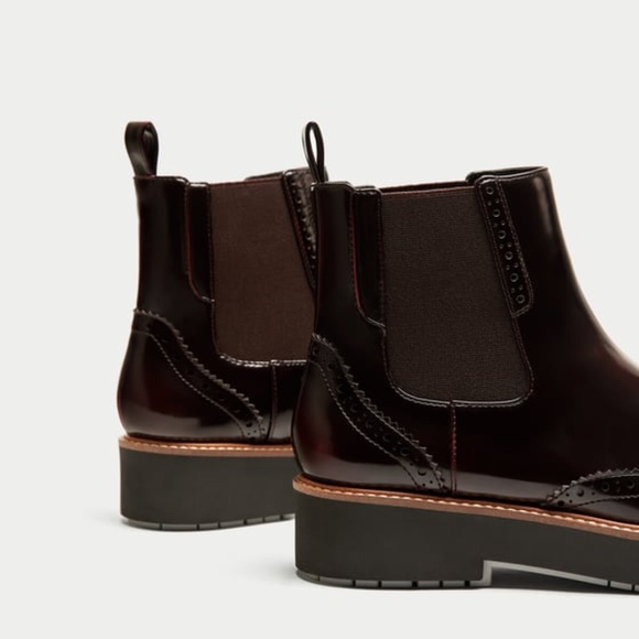 NWOT ZARA FAUX LEATHER OXFORD FLAT ANKLE BOOTS - Picture 2 of 7